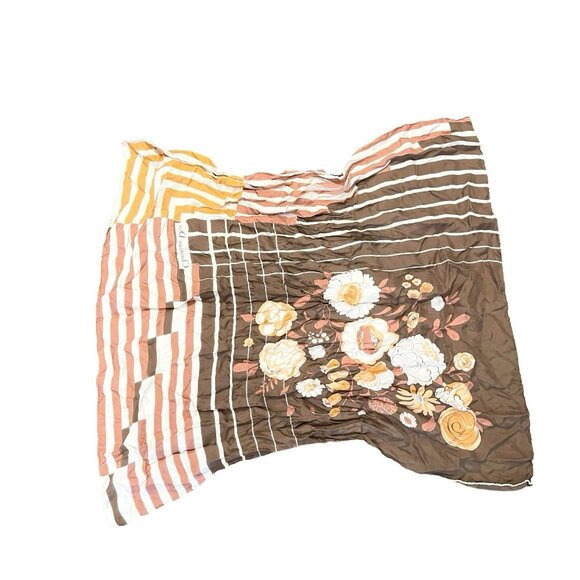 Christian Dior Floral Scarf Made in Italy Orange Brown Vintage 100% Silk Stripe - Picture 1 of 6